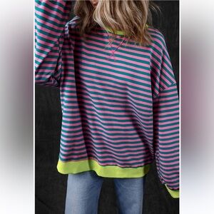 Colorful striped crew neck sweatshirt blogger favorite small